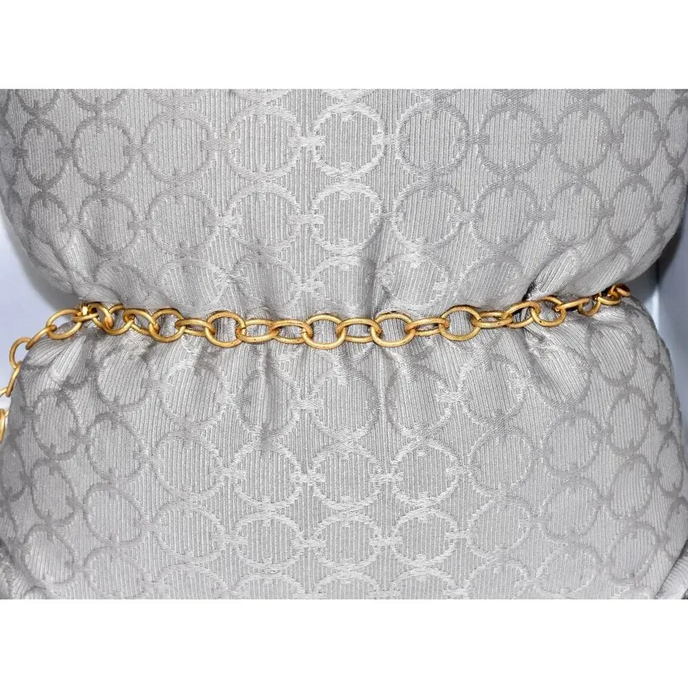 CHICOS Medallion Brushed Metal Copper, Gold and Green Color Chain Statement Belt